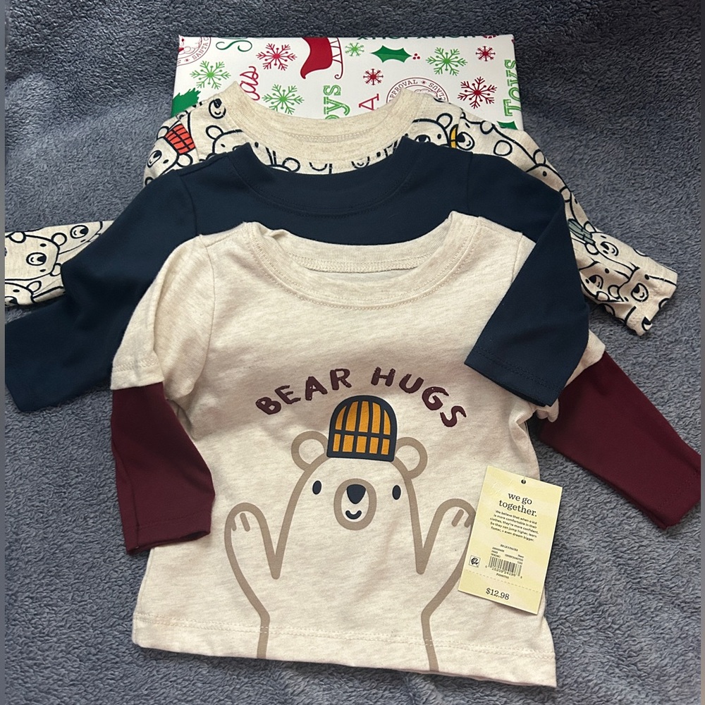 3pc Size 0-3m Garanimals unisex Long Sleeve T shirts